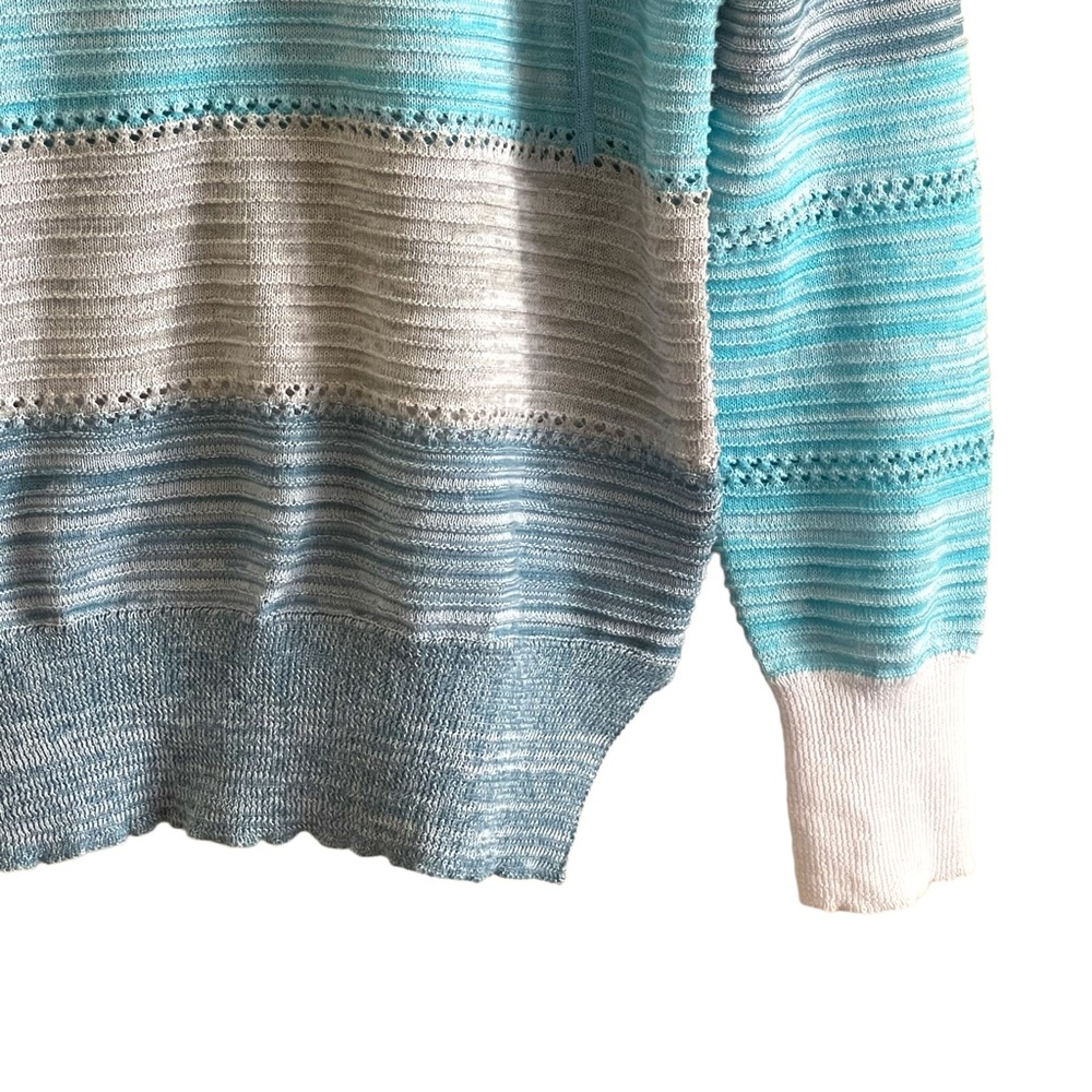 Lightweight color block blue, white & gray long sleeve striped hoodie - Picture 10 of 14